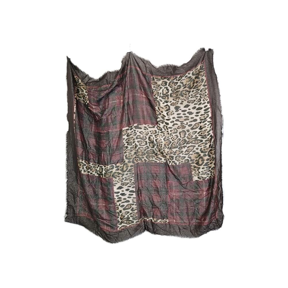 Worth New York Scarf Accessory Cheetah Print & Red/Brown Patch 40" L x 38"W